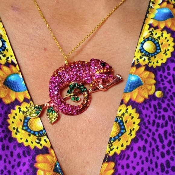 Austrian Crystal Chameleon Brooch & Pendant Brooch - Picture 1 of 10